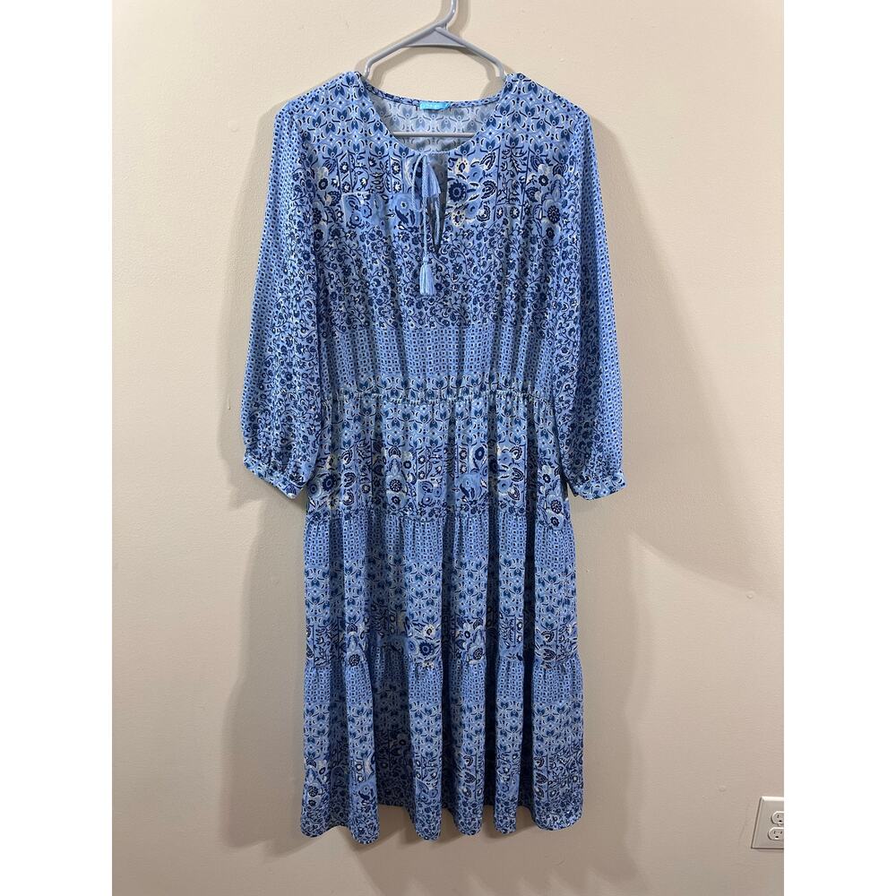 J. McLaughlin Hortense Blue Tier Dress L Peasant Cottagecore